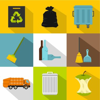 Çöp Icons set, düz stil