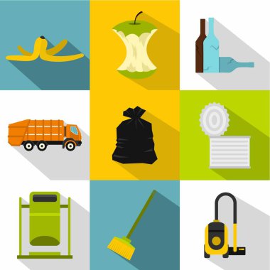 Çöp Icons set, düz stil