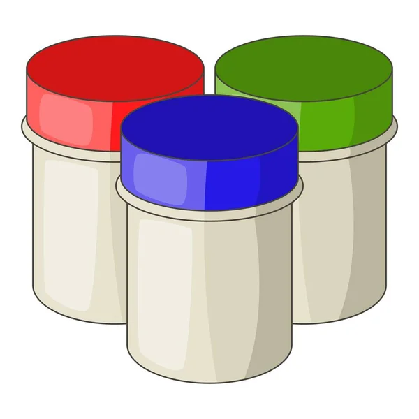Três frascos com ícone de guache, estilo cartoon — Vetor de Stock