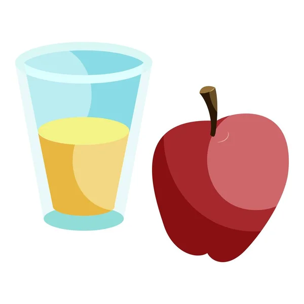 Glas mit Getränken und rotem Apfel, Cartoon-Stil — Stockvektor