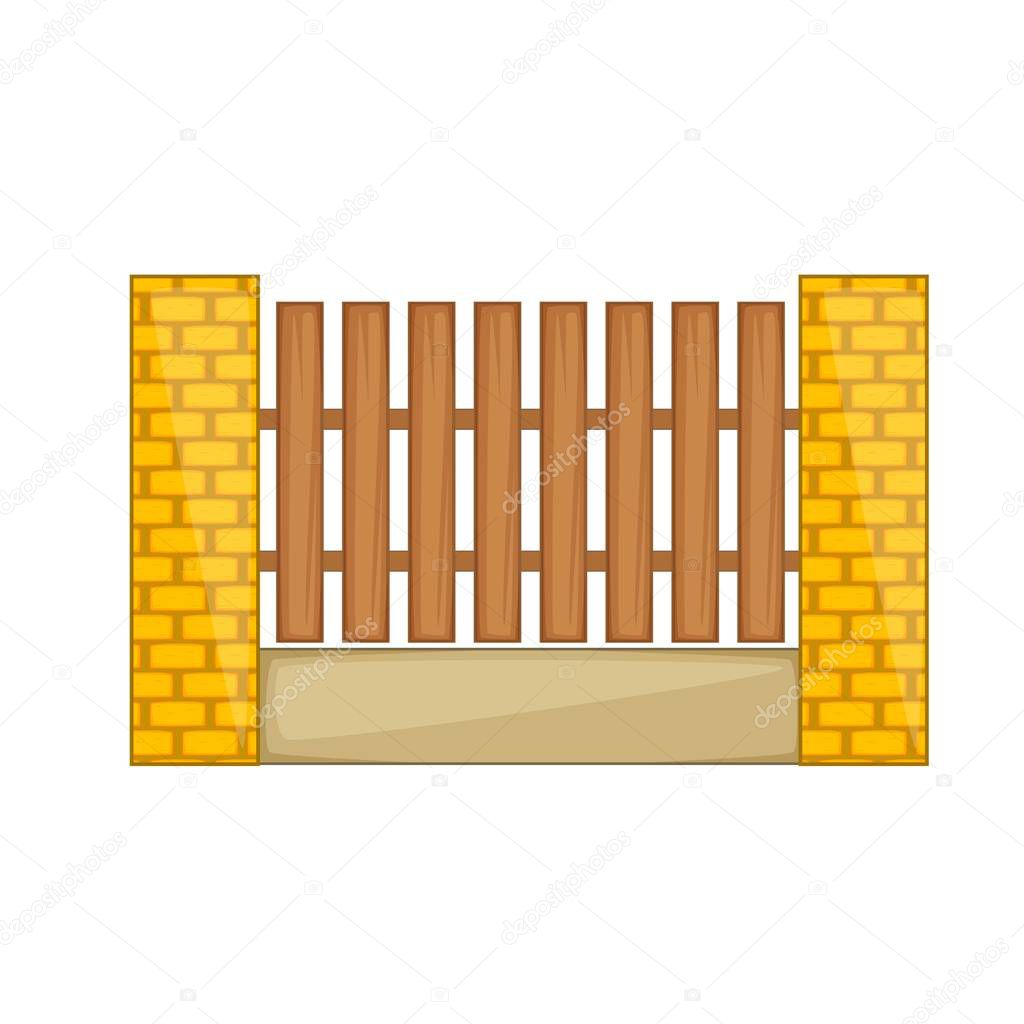 Wooden fence with brick pillars icon cartoon style