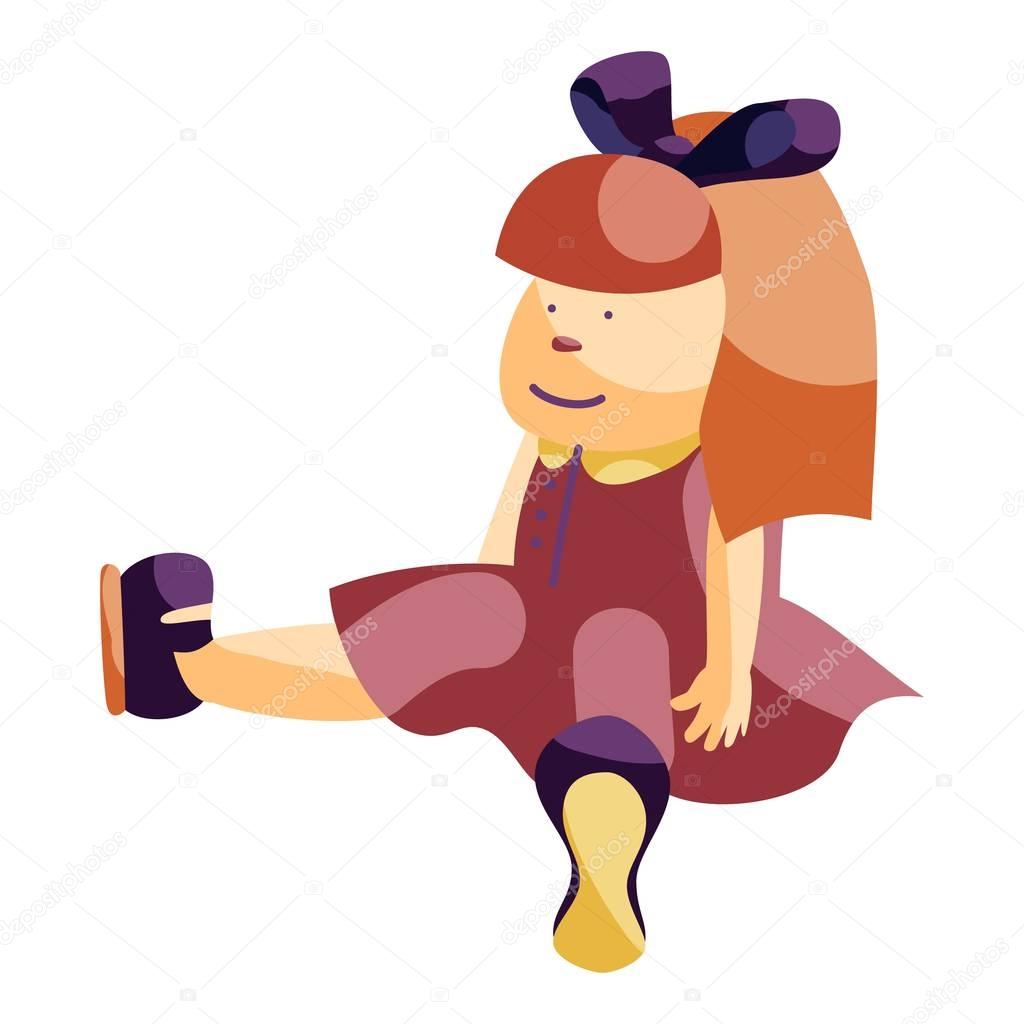 Girl doll toy icon, cartoon style