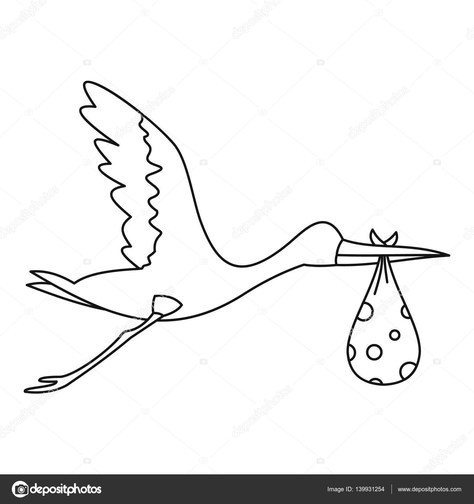 Cicogna con icona bambino di volo Contorni di illustrazione di volo Cicogna con bambino icona vettore per web — Vettoriali di ylivdesign