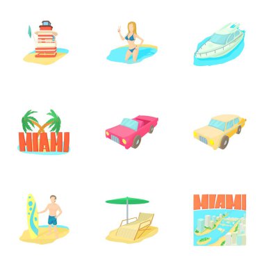 Miami Icons set, karikatür tarzı