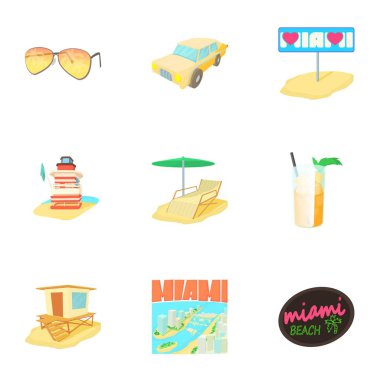 Şehir Miami Icons set, karikatür tarzı