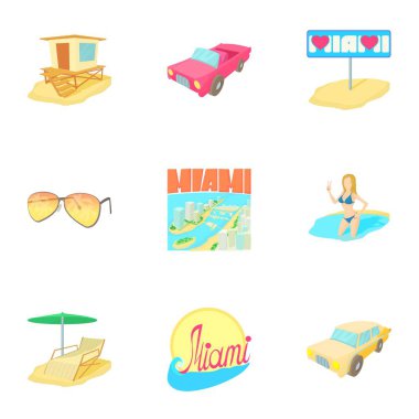 Miami Icons set, karikatür tarzı konumlar