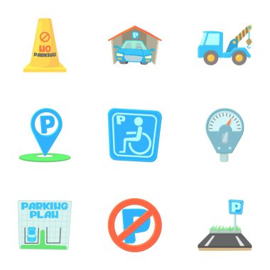 Icons set Otopark, karikatür tarzı