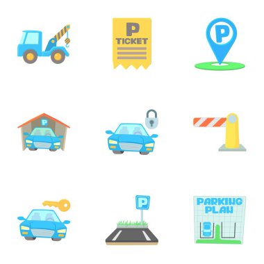 Valet parking Icons set, karikatür tarzı