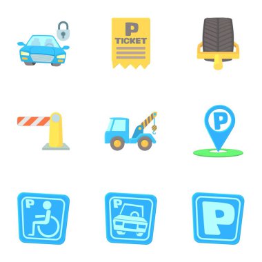 Stil taşıma simgeler kümesi Otopark, çizgi film