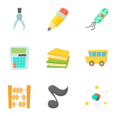 Okul binası Icons set, karikatür tarzı