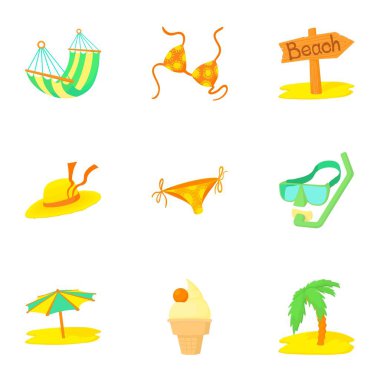 Deniz Icons set, karikatür tarzı gezisi