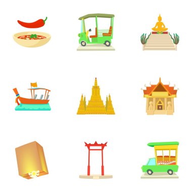 Tayland Icons set, karikatür tarzı konumlar