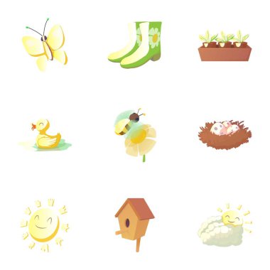 Yıl Bahar Icons set, karikatür tarzı zaman