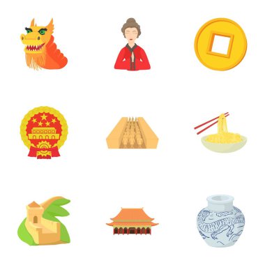 Çin Icons set, karikatür tarzı kal