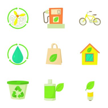 Ekoloji Icons set, karikatür tarzı