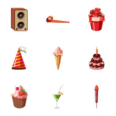 Doğum günü partisi Icons set, karikatür tarzı