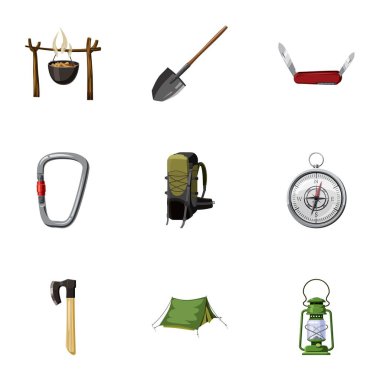 Icons set kamp, karikatür tarzı