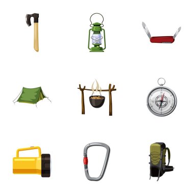 Kamp Icons set, karikatür tarzı