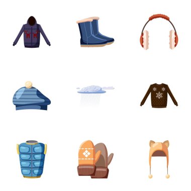 Kış giysileri simgeler ayarla, tarzı çizgi film