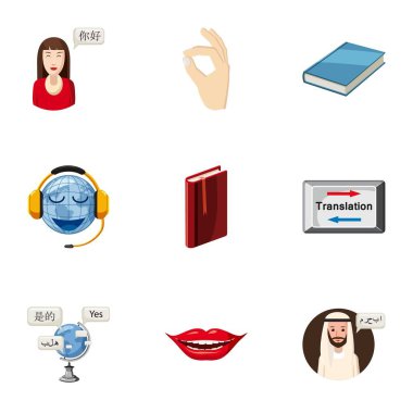 Yabancı dil Icons set, karikatür tarzı