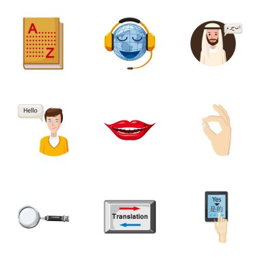 Çeviri dili Icons set, karikatür tarzı