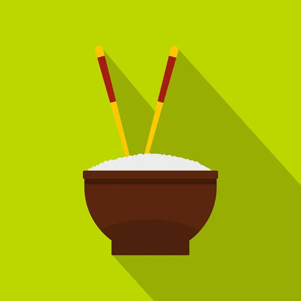 Brun skål med ris med par ätpinnar ikonen — Stock vektor