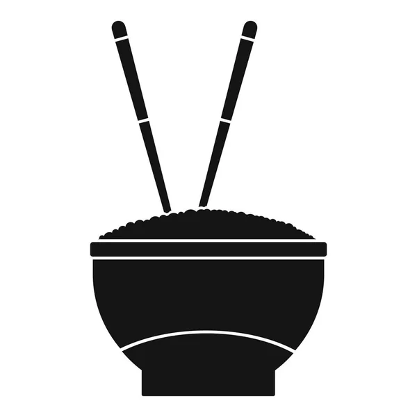 Mangkuk nasi dengan ikon sumpit, gaya sederhana - Stok Vektor