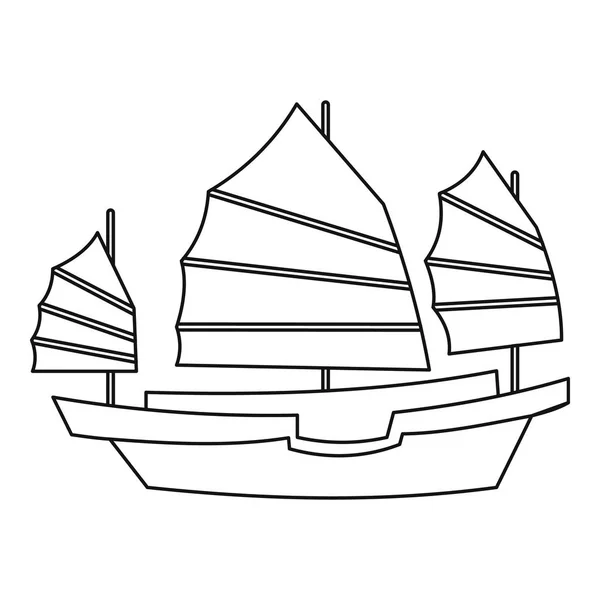 Icono del barco de vela de madera chino, estilo de esquema — Vector de stock