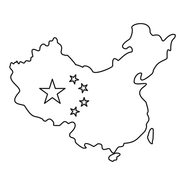 Mappa della Cina con icona della bandiera, stile contorno — Vettoriale Stock