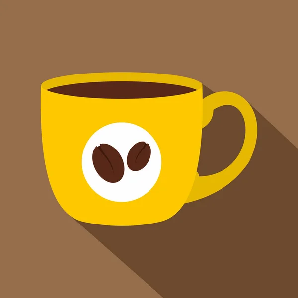 Желтая чашка кофе икона, плоский стиль — стоковый вектор