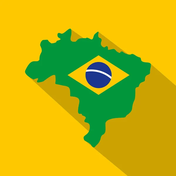 Brasilianische Flagge auf brasilianischer Landkarte, Ikone flach — Stockvektor
