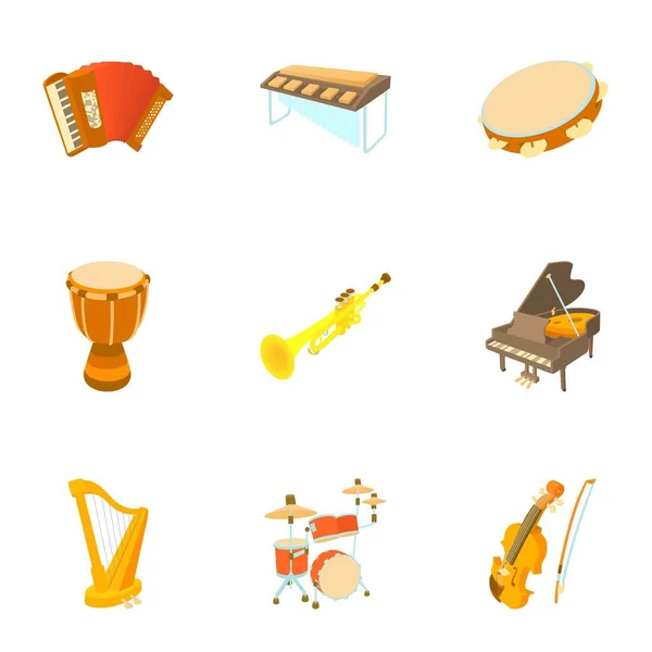 Strumenti musicali set di icone, stile cartone animato — Vettoriale Stock