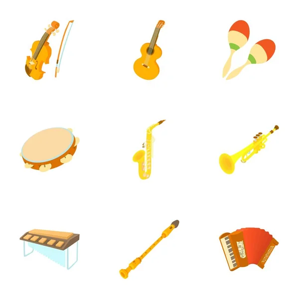 Nástroje pro hudební ikony set, kreslený styl — Stockový vektor