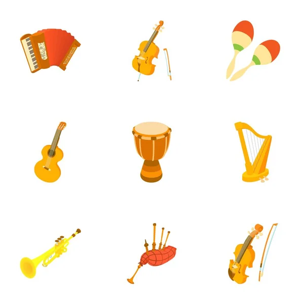 Conjunto de ícones de ferramentas musicais, estilo cartoon —  Vetores de Stock