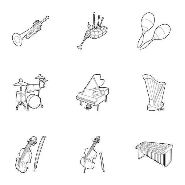 Musical instruments icons set, outline style — Stock Vector