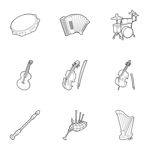 Strumenti per set di icone musicali, stile contorno — Vettoriale Stock