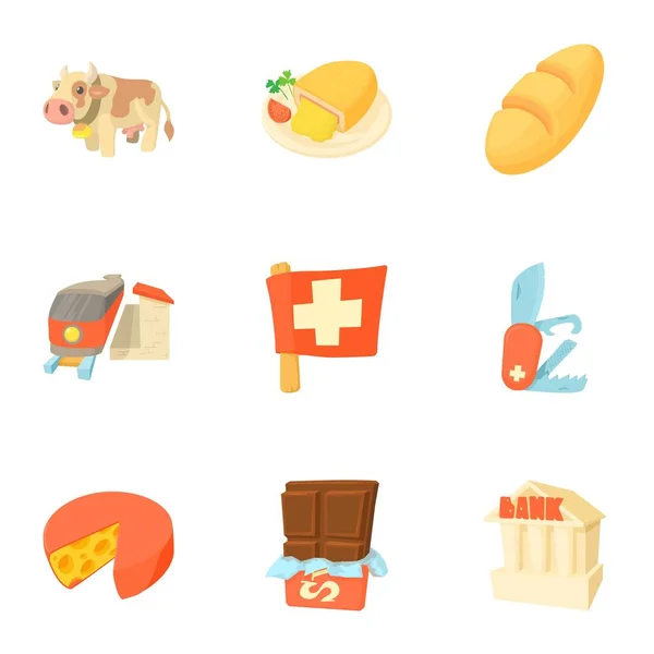 Atrações da Suíça conjunto de ícones — Vetor de Stock
