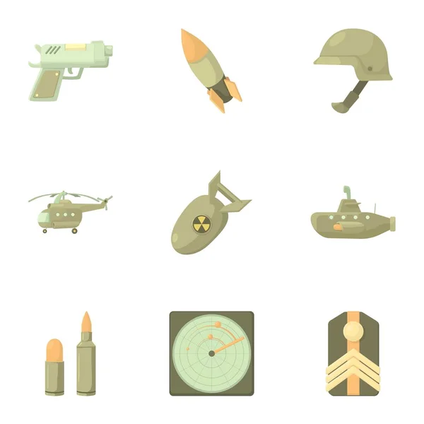 Військова зброя набір іконок, мультиплікаційний стиль — стоковий вектор