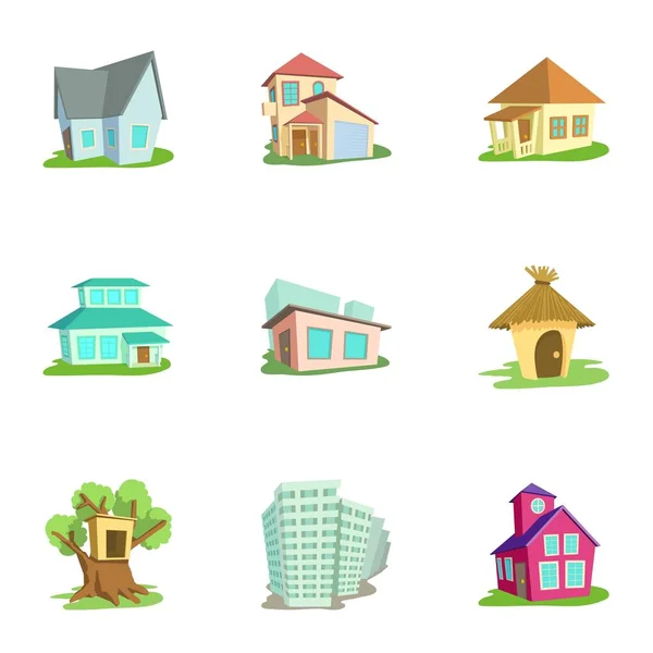 Conjunto de iconos de casa, estilo de dibujos animados — Vector de stock