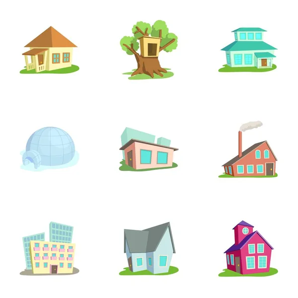 Huisvesting iconen set, cartoon stijl — Stockvector