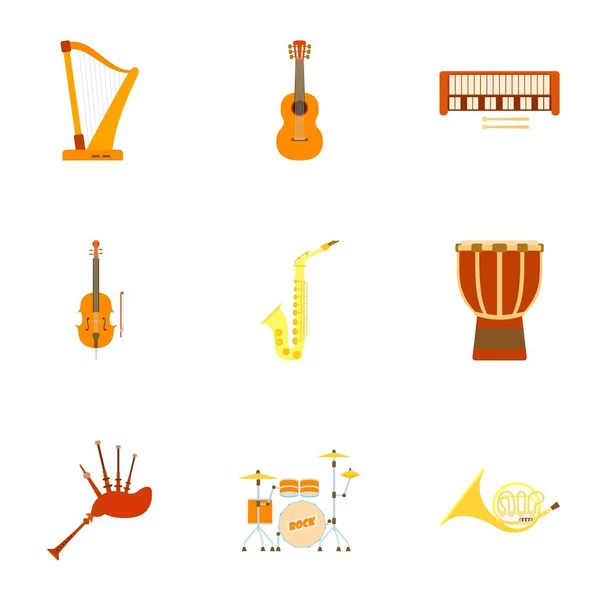 Conjunto de iconos de dispositivo musical, estilo plano — Vector de stock