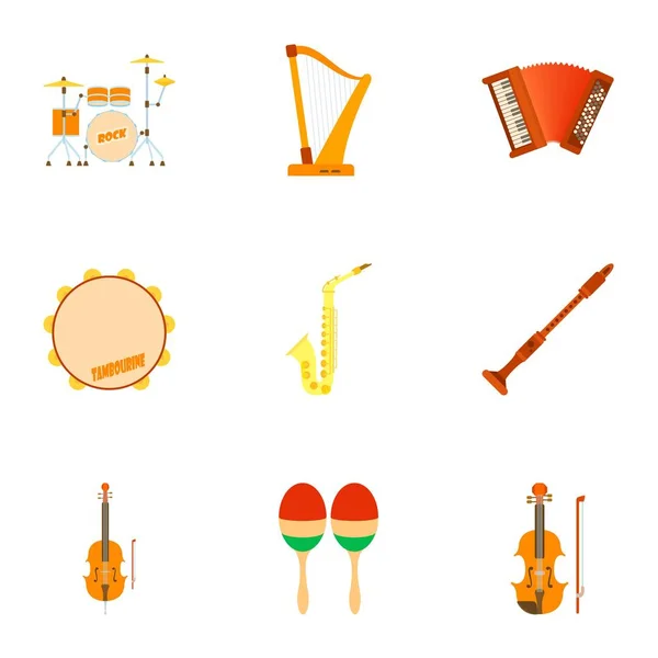 Musikinstrumente Icons Set, flacher Stil — Stockvektor