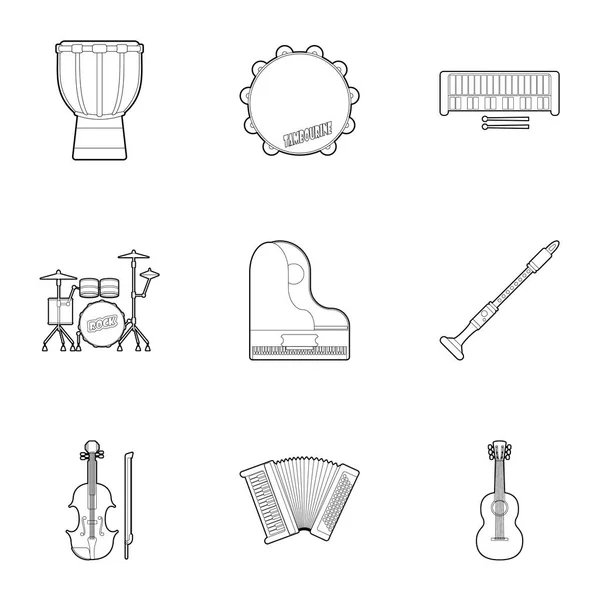 Ensemble d'icônes d'outils musicaux, style contour — Image vectorielle