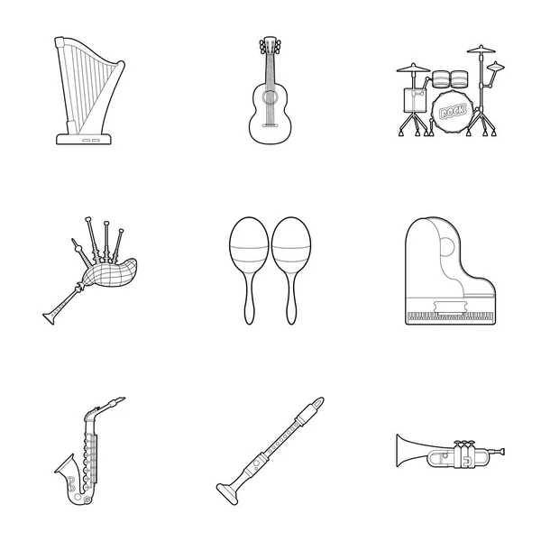 Musical device icons set, outline style — Stock Vector