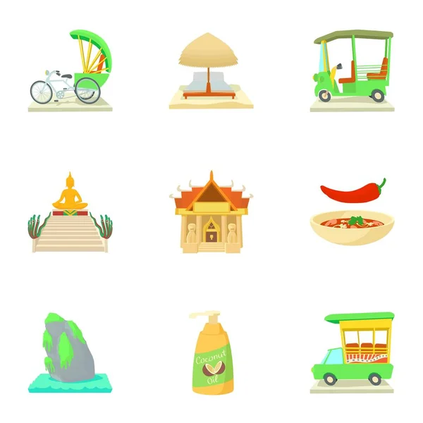 País Tailândia ícones conjunto, estilo dos desenhos animados — Vetor de Stock