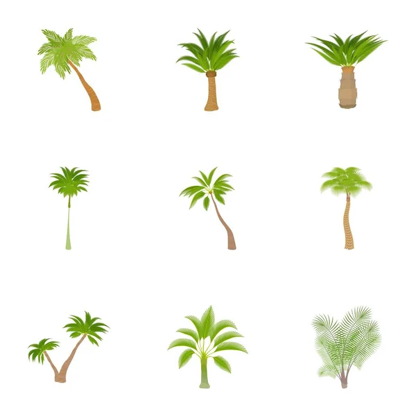 Palm boom-iconen instellen, cartoon stijl — Stockvector