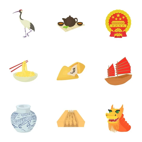 Cina set di icone, stile cartone animato — Vettoriale Stock