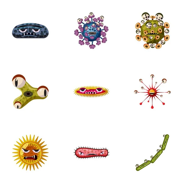 Набір іконок бактерій, мультиплікаційний стиль — стоковий вектор