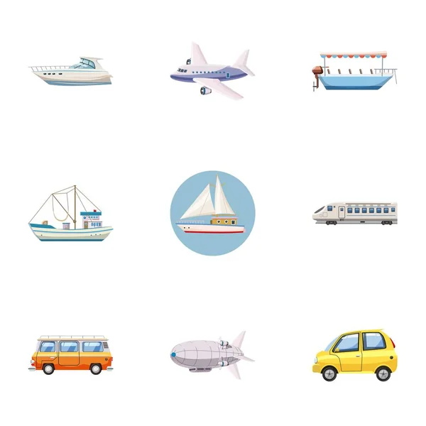 Conjunto de iconos de servicios de transporte, estilo de dibujos animados — Vector de stock