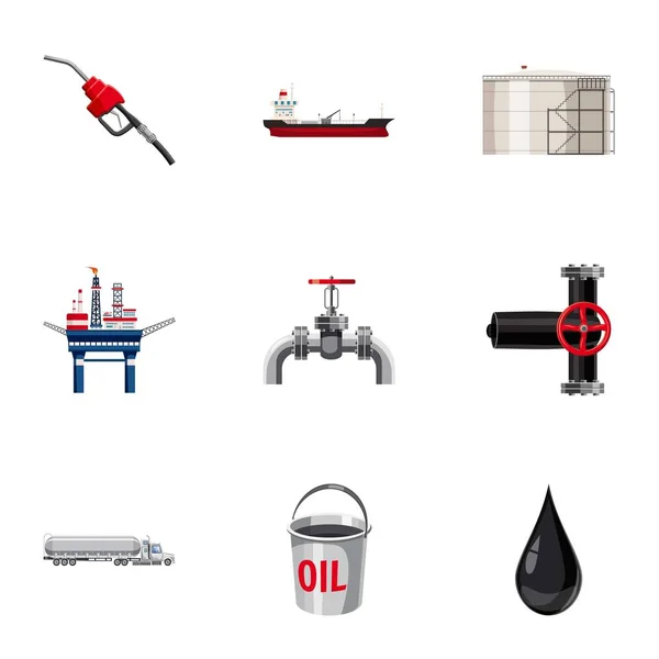 Petroleum ikoner set, tecknad stil — Stock vektor